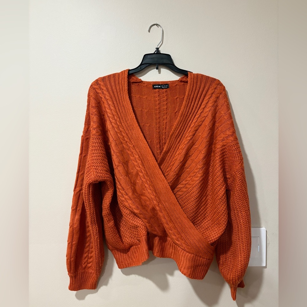 SHEIN Orange V-Neck Sweater